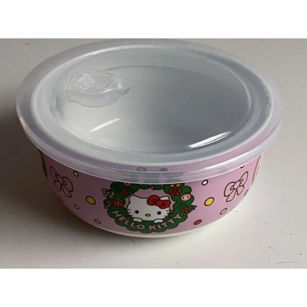 Hello‎ Kitty Christmas Pressure Lid Ceramic Food Storage Bowl Pink LARGE NEW